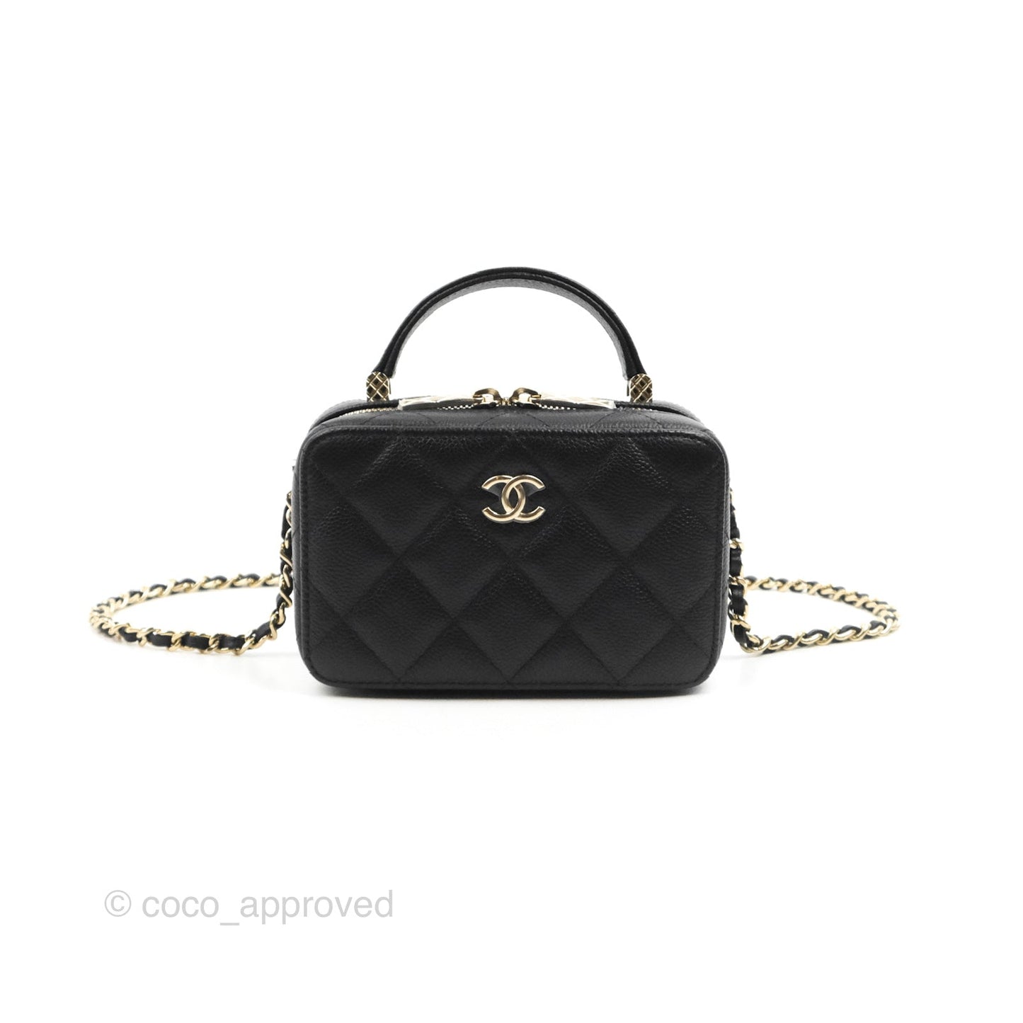 Chanel Vanity Handle With Chain Black Caviar Gold Hardware 22P