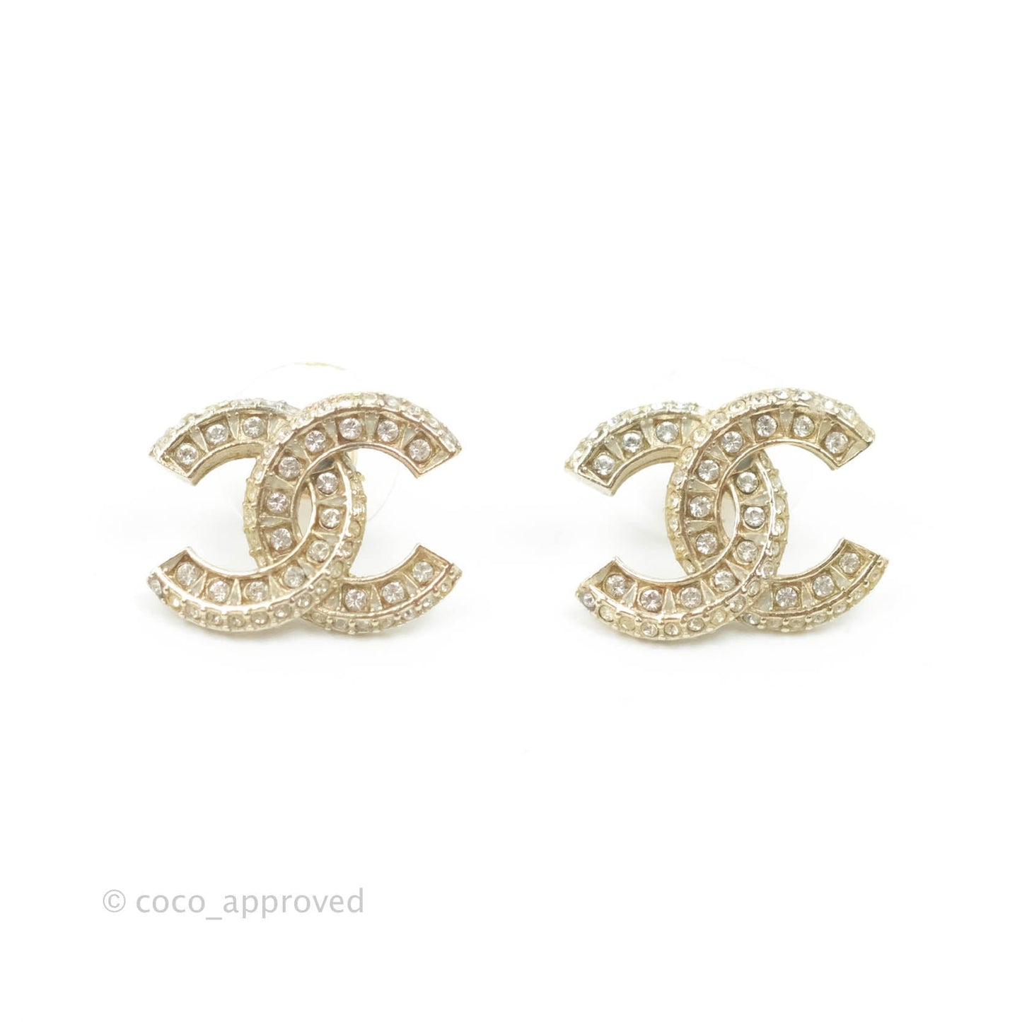 Chanel Crystal CC Earrings Gold Tone