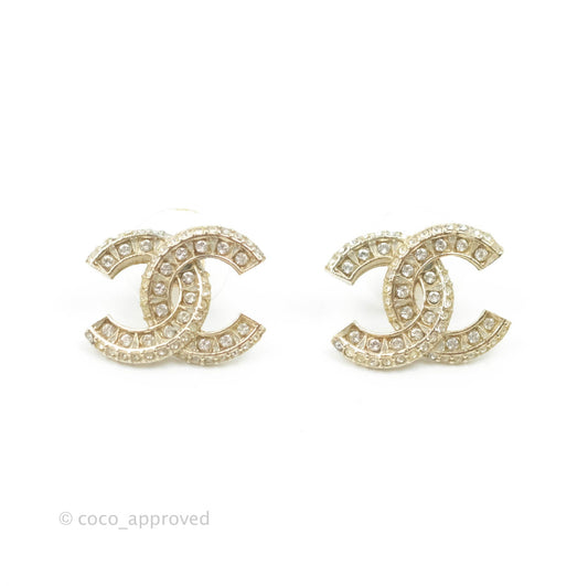 Chanel Crystal CC Earrings Gold Tone