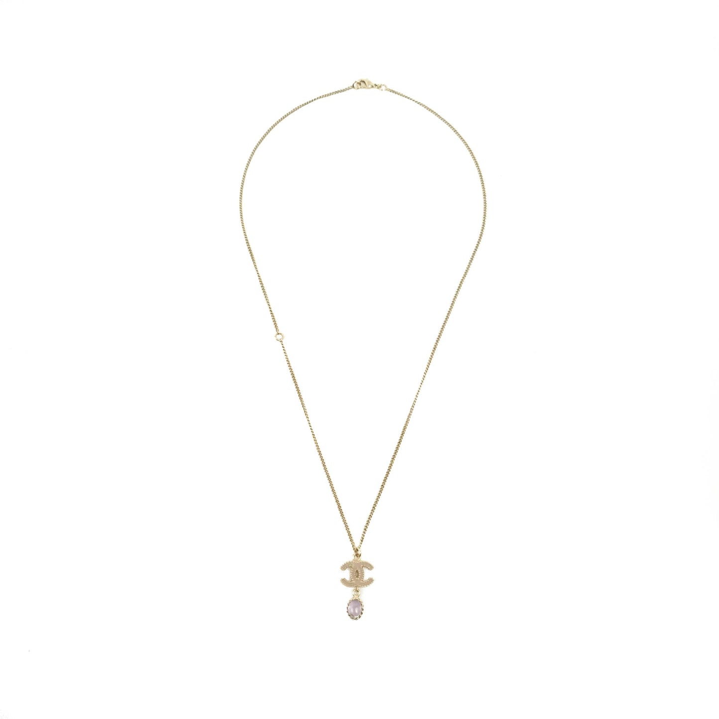 Chanel CC Resin Drop Pendant Necklace Gold Tone 12A