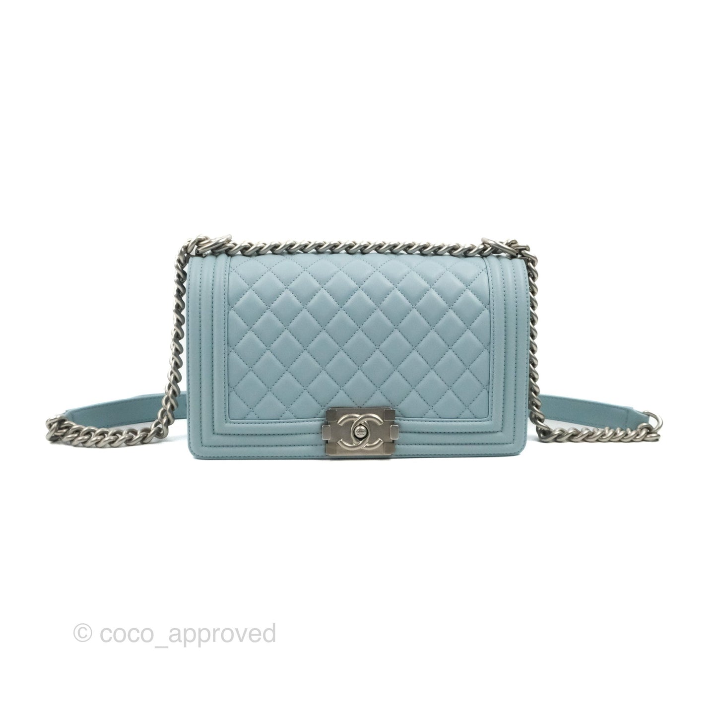 Chanel Quilted Medium Boy Blue Calfskin Matte Silver Hardware