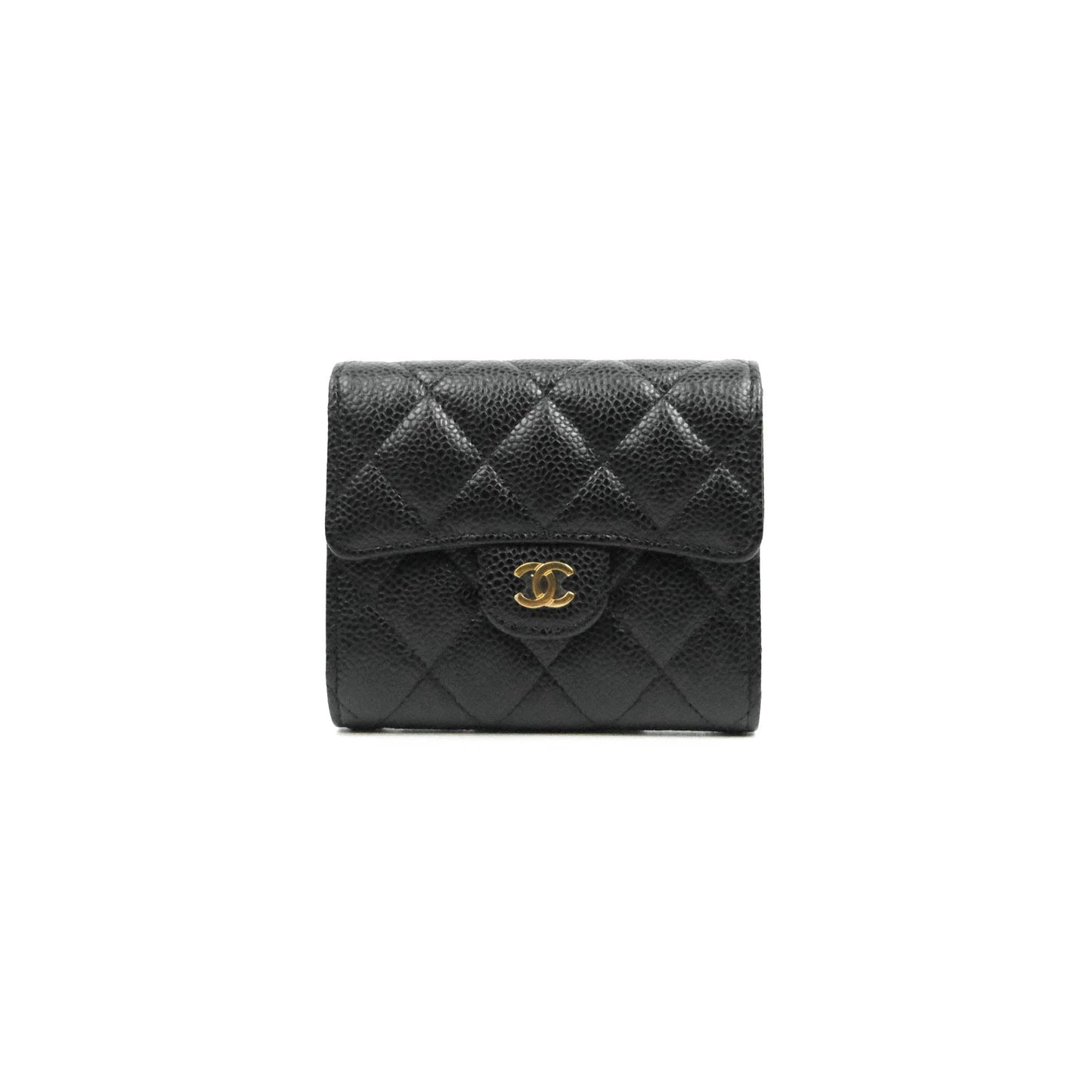 Chanel Classic Flap Wallet Black Caviar Gold Hardware⁣