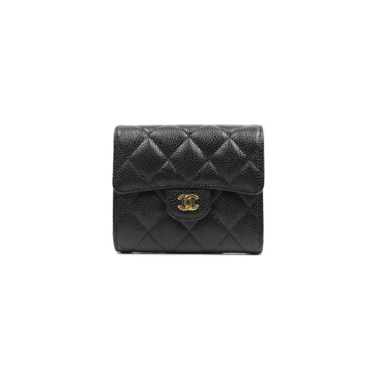Chanel Classic Flap Wallet Black Caviar Gold Hardware⁣