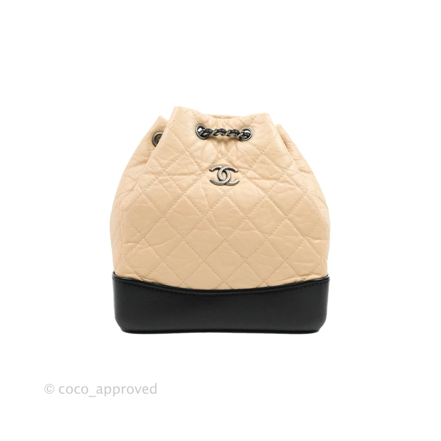 Chanel Small Gabrielle Backpack Beige Black Aged Calfskin