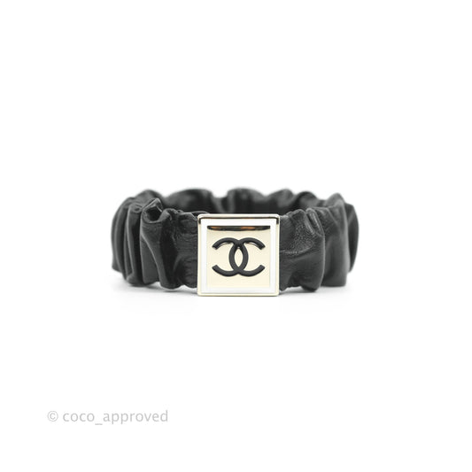 Chanel CC Black Leather Hair Accessory Gold Tone 21B