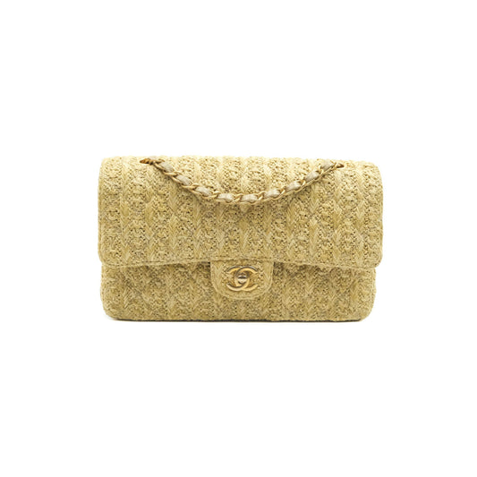 Chanel Classic M/L Medium Double Flap Woven Reed Aged Gold Hardware