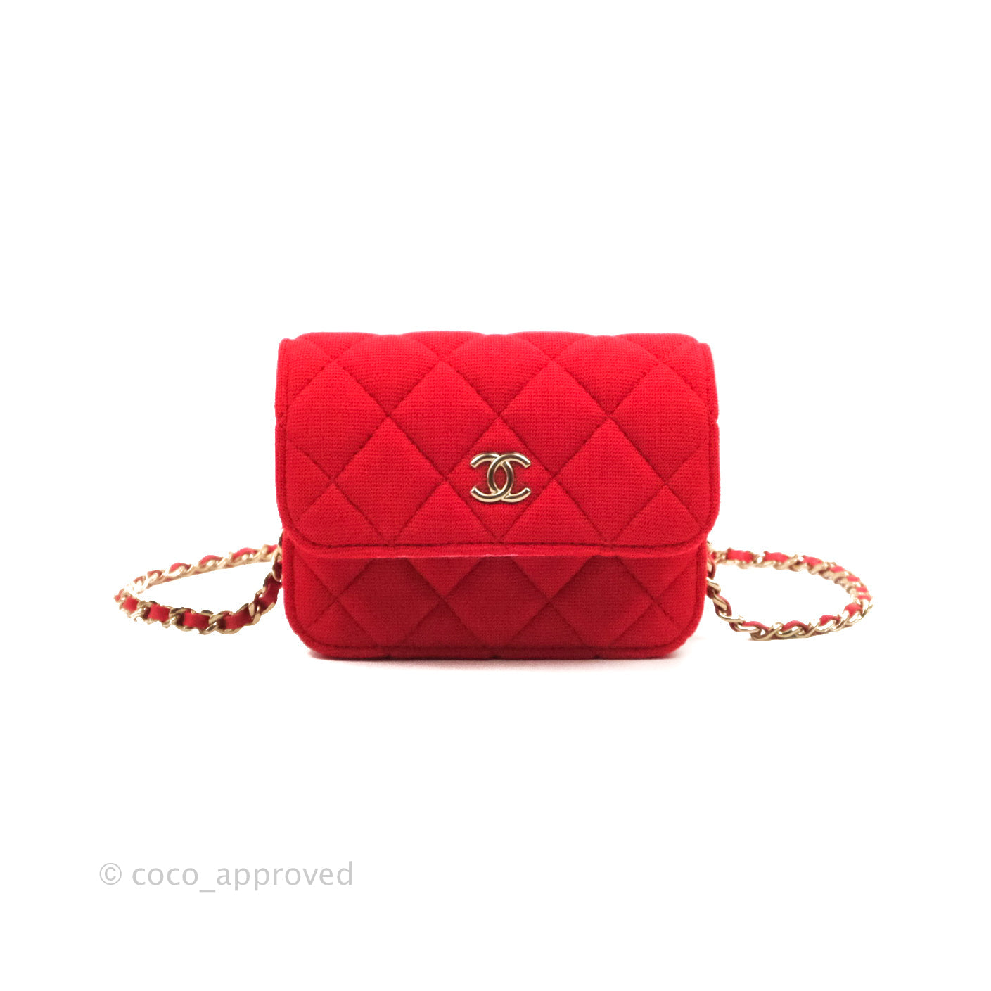 Chanel Mini Clutch With Chain Red Cotton Gold Hardware
