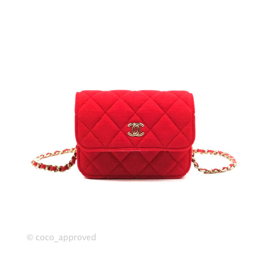 Chanel Mini Clutch With Chain Red Cotton Gold Hardware