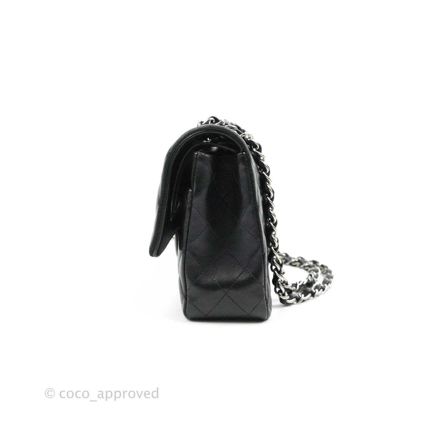 Chanel Classic M/L Medium Flap Quilted Black Lambskin Silver Hardware