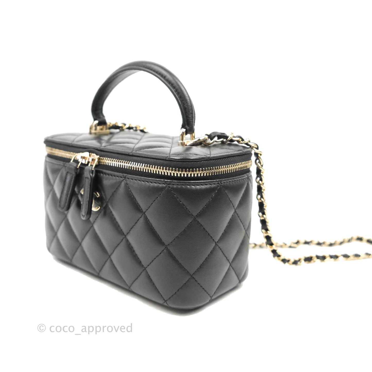 Chanel Vanity Rectangular Top Handle Black Lambskin Gold Hardware