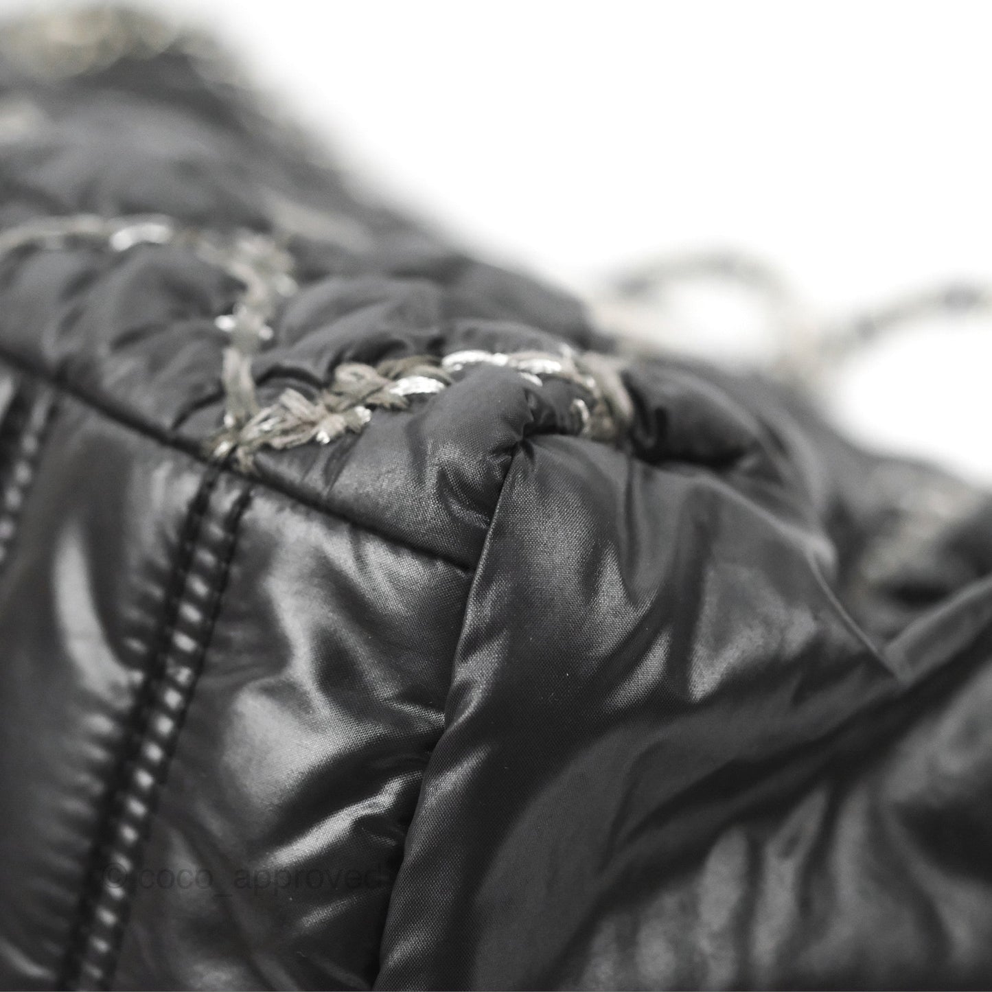 Chanel Large Tweed on Stitch Tote Quilted Nylon Black