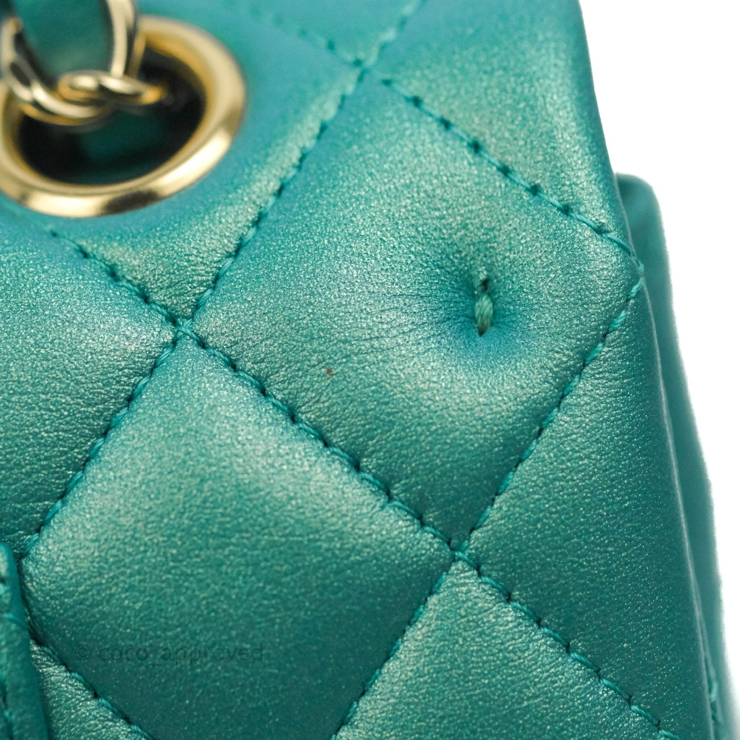 Chanel Classic M/L Medium Double Flap Iridescent Turquoise Calfskin Gold Hardware