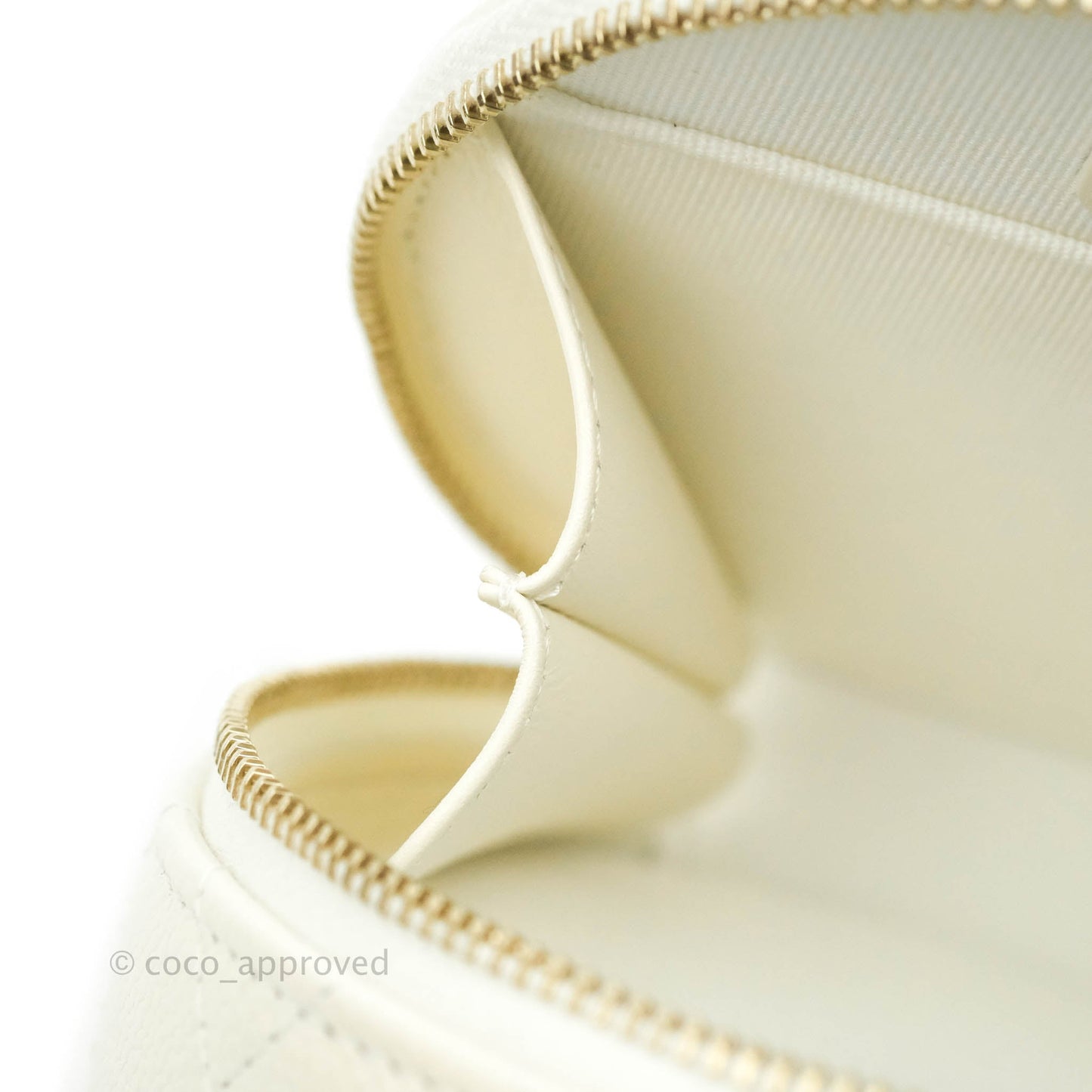 Chanel Mini Round Vanity Bag with Handle Ivory Caviar 22C