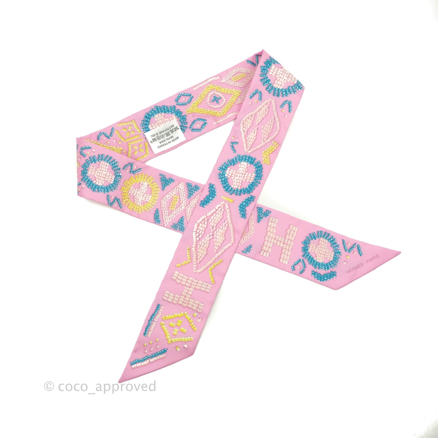 Hermès Kelly En Perles Silk Twilly Rose Bonbon/Canard