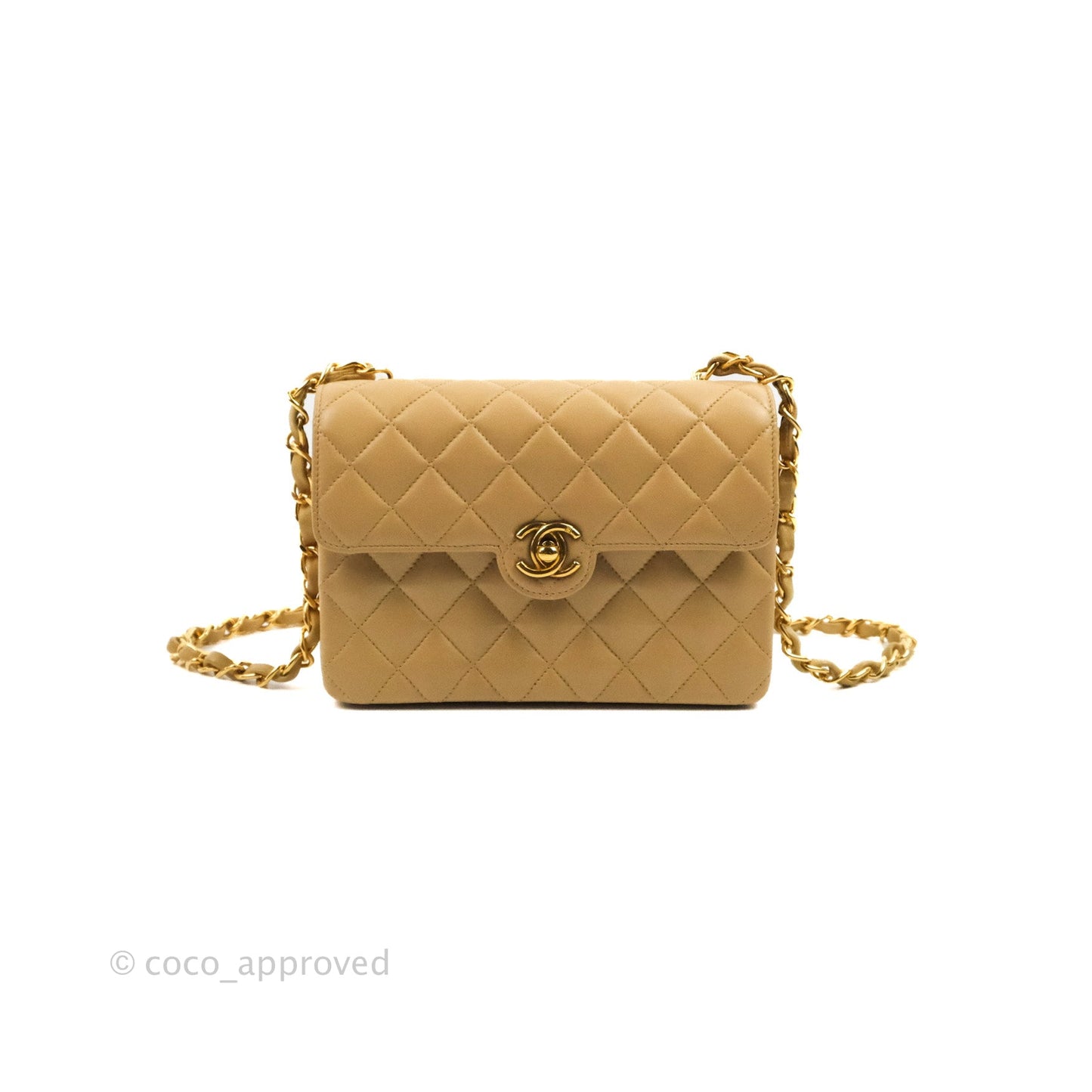 Chanel Vintage Mini Square Beige Lambskin 24K Gold Hardware