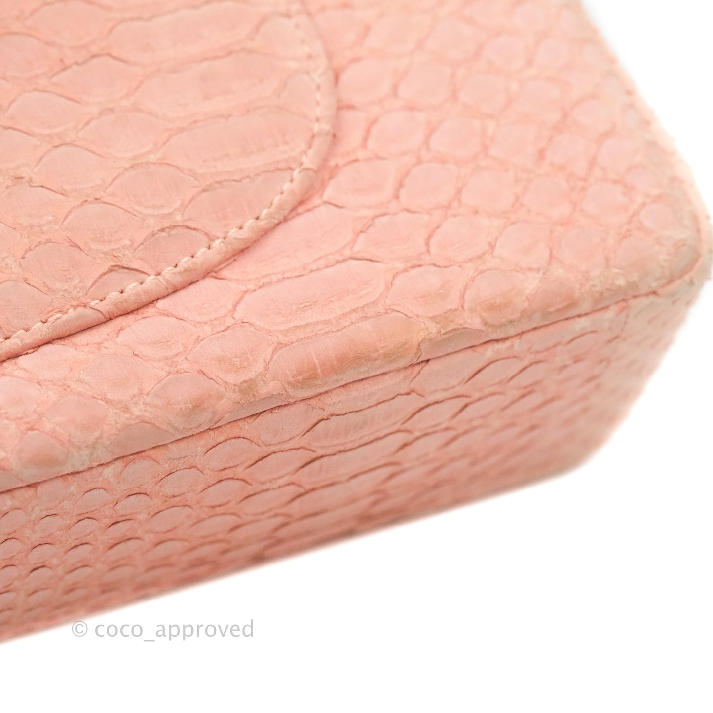 Chanel Classic M/L Medium Flap Quilted Pink Python Silver Hardware