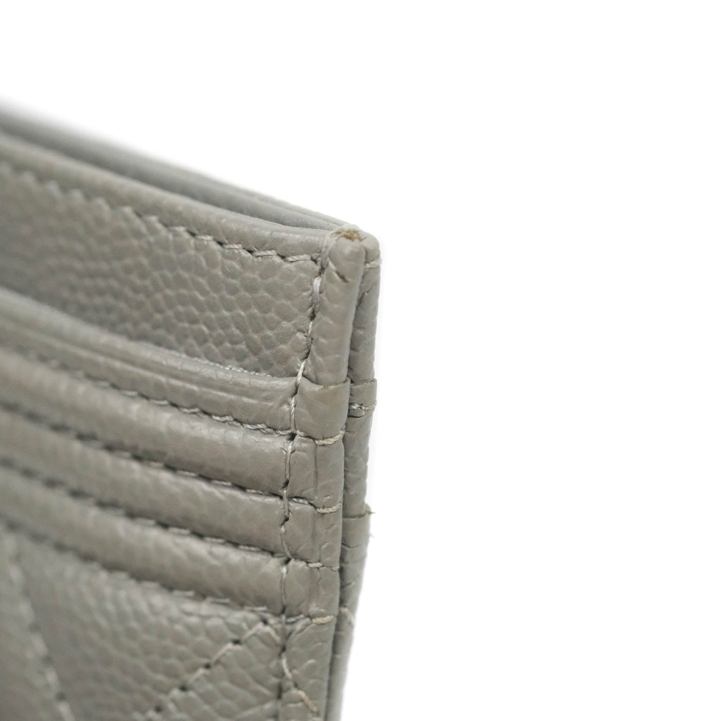 Chanel Quilted Boy Card Holder Grey Caviar Gold Hardware