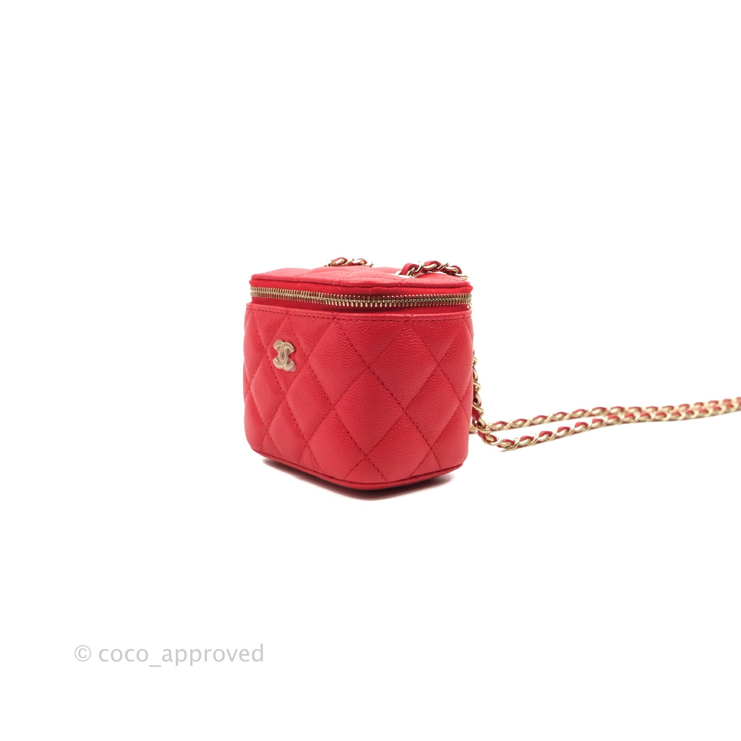 Chanel Mini Vanity With Chain Red Caviar Gold Hardware