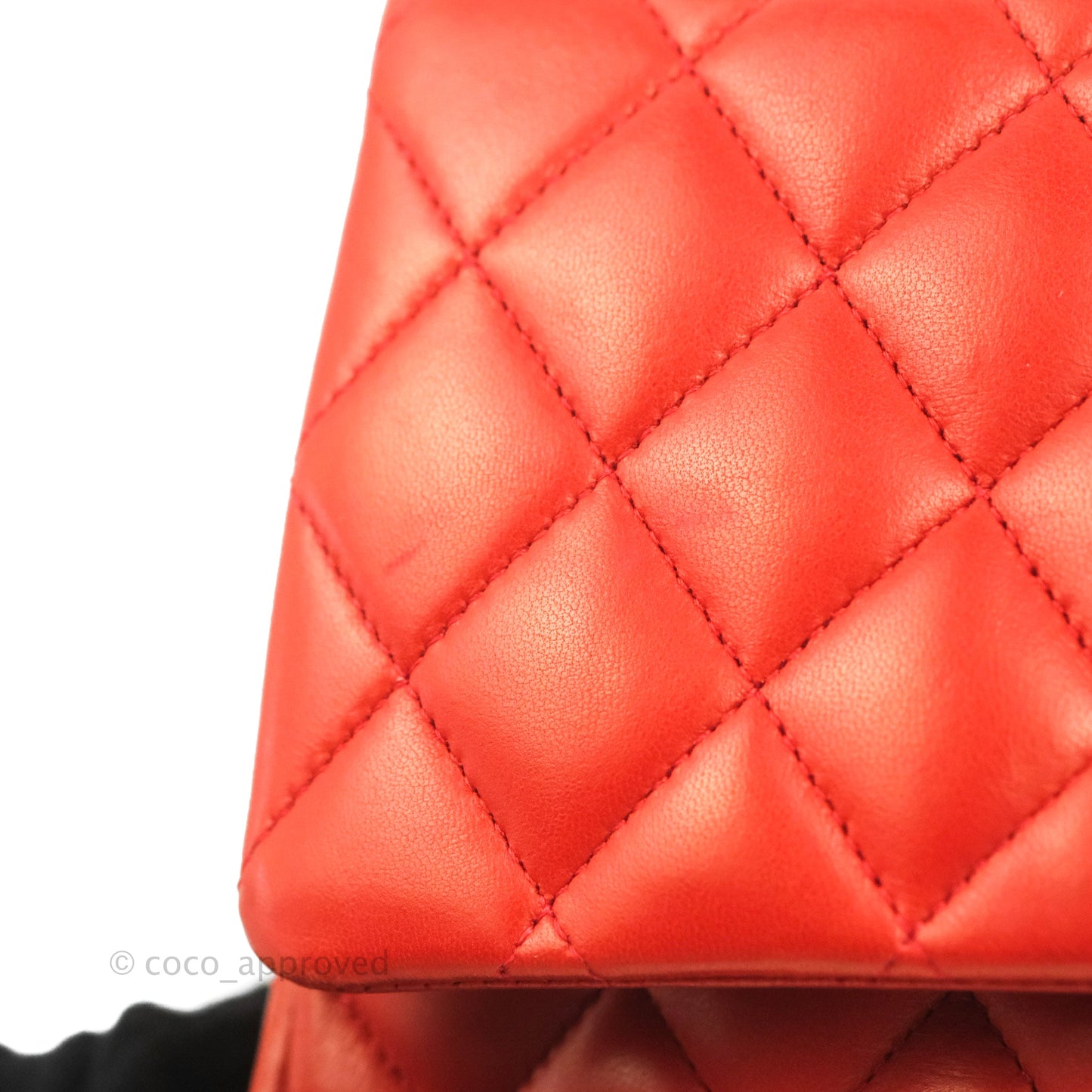 Chanel Classic M/L Medium Flap Quilted Poppy Red Lambskin Silver Hardware