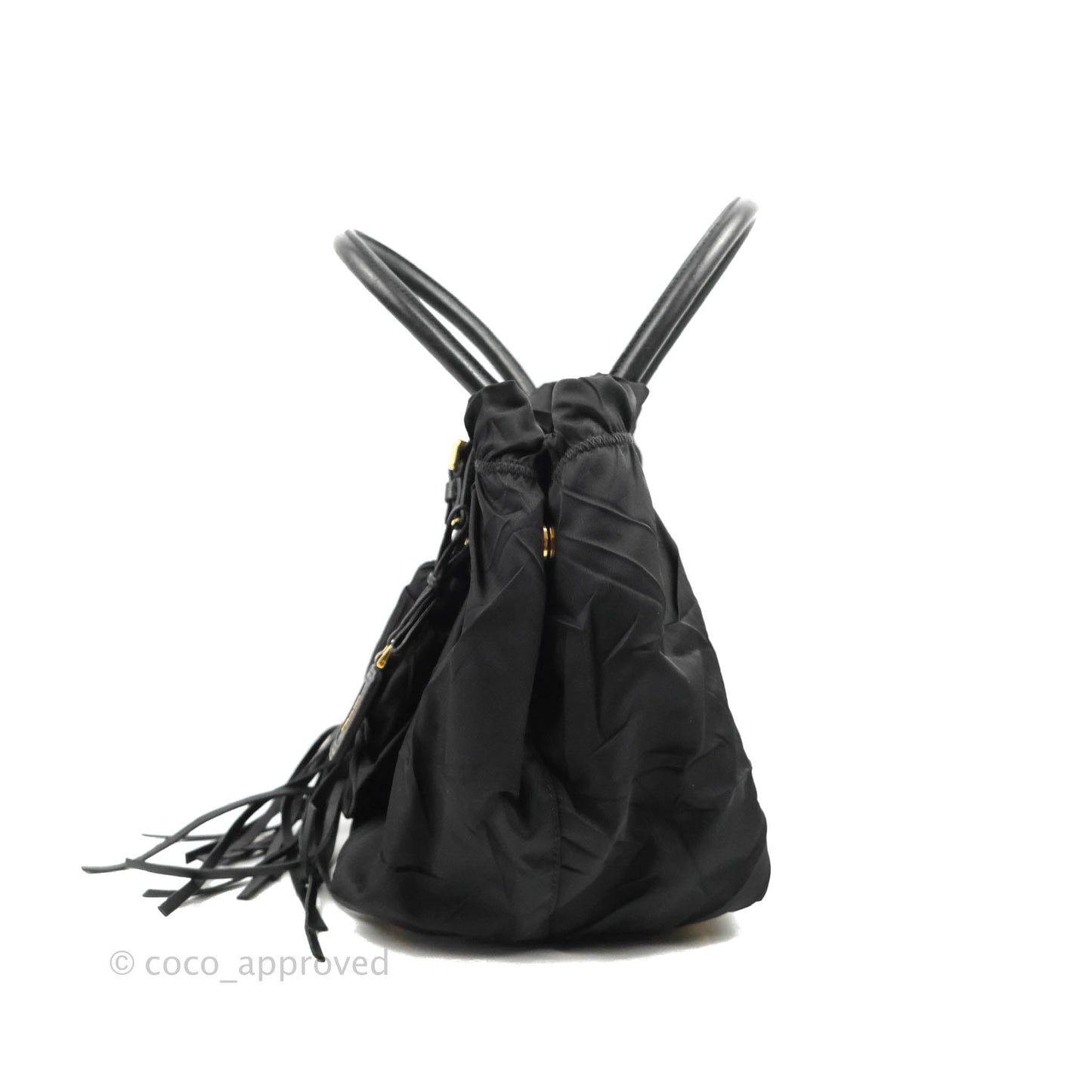 Prada Black Nylon Tassel Tote Bag Gold Hardware