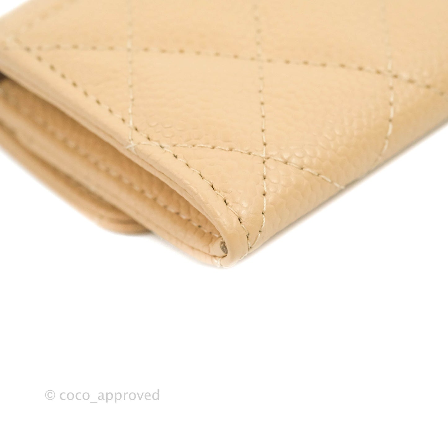 Chanel Quilted Flap Card Holder Beige Caviar Gold Hardware