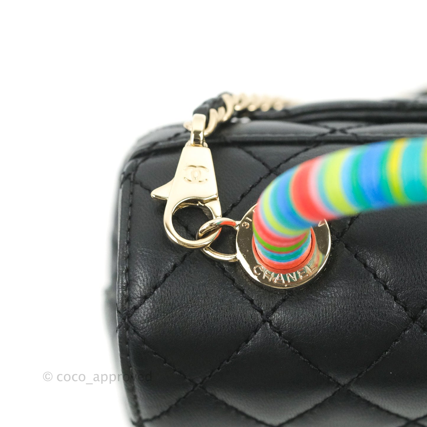 Chanel Quilted Mini Rainbow Coco Handle Bag Lambskin Black Gold Hardware