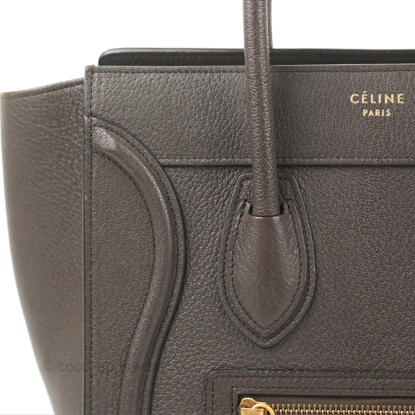 Celine Micro Luggage Handbag Dark Brown Grained Calfskin