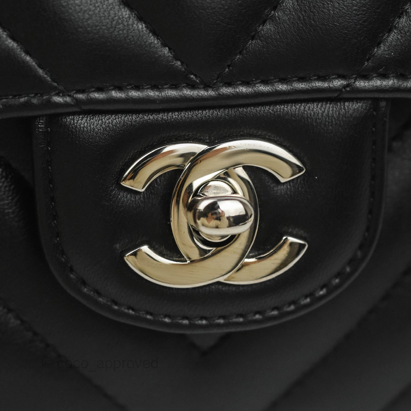 Chanel Small Classic Flap Chevron Black Lambskin Silver Hardware 21C