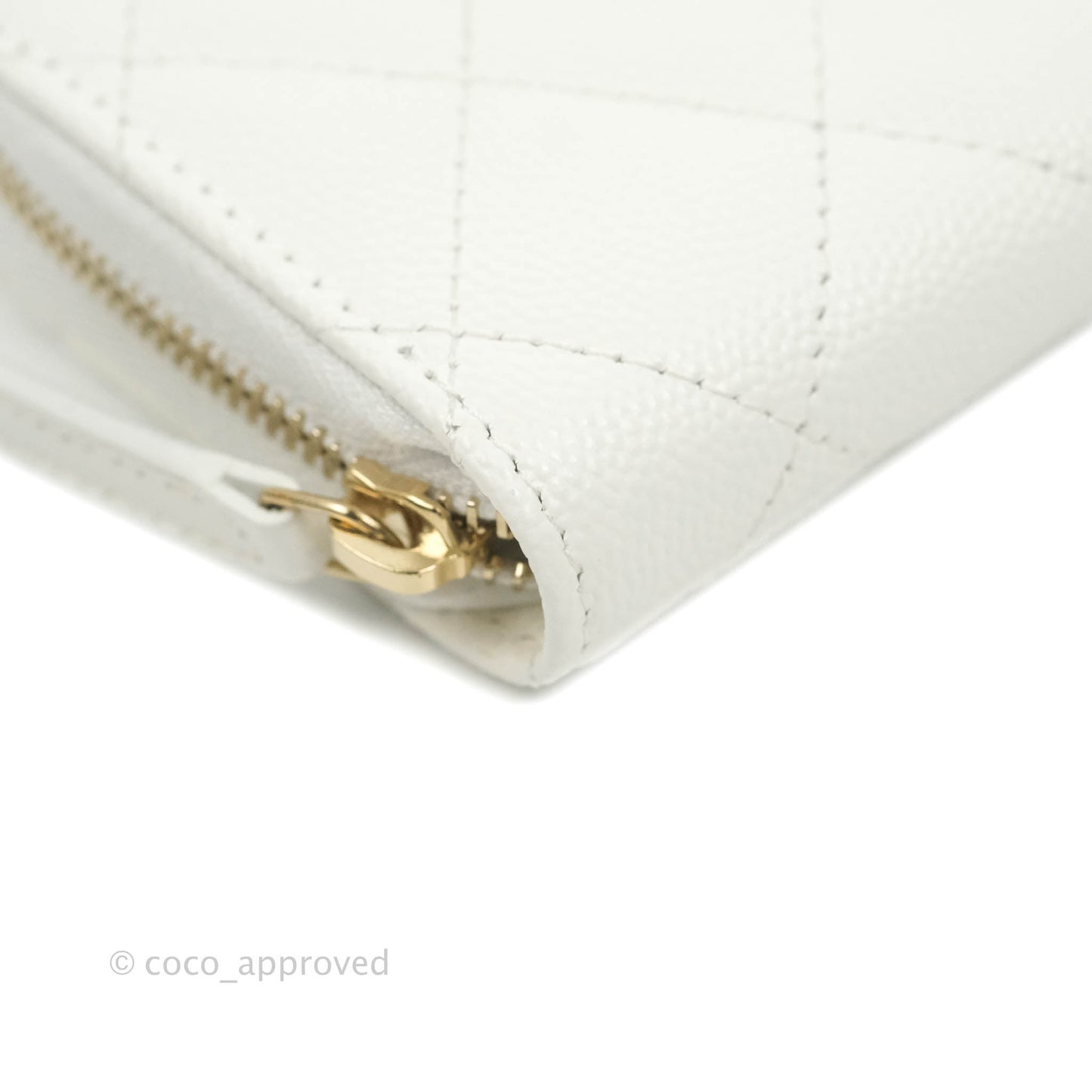 Chanel Classic Zipped Coin Purse White Caviar Gold Hardware