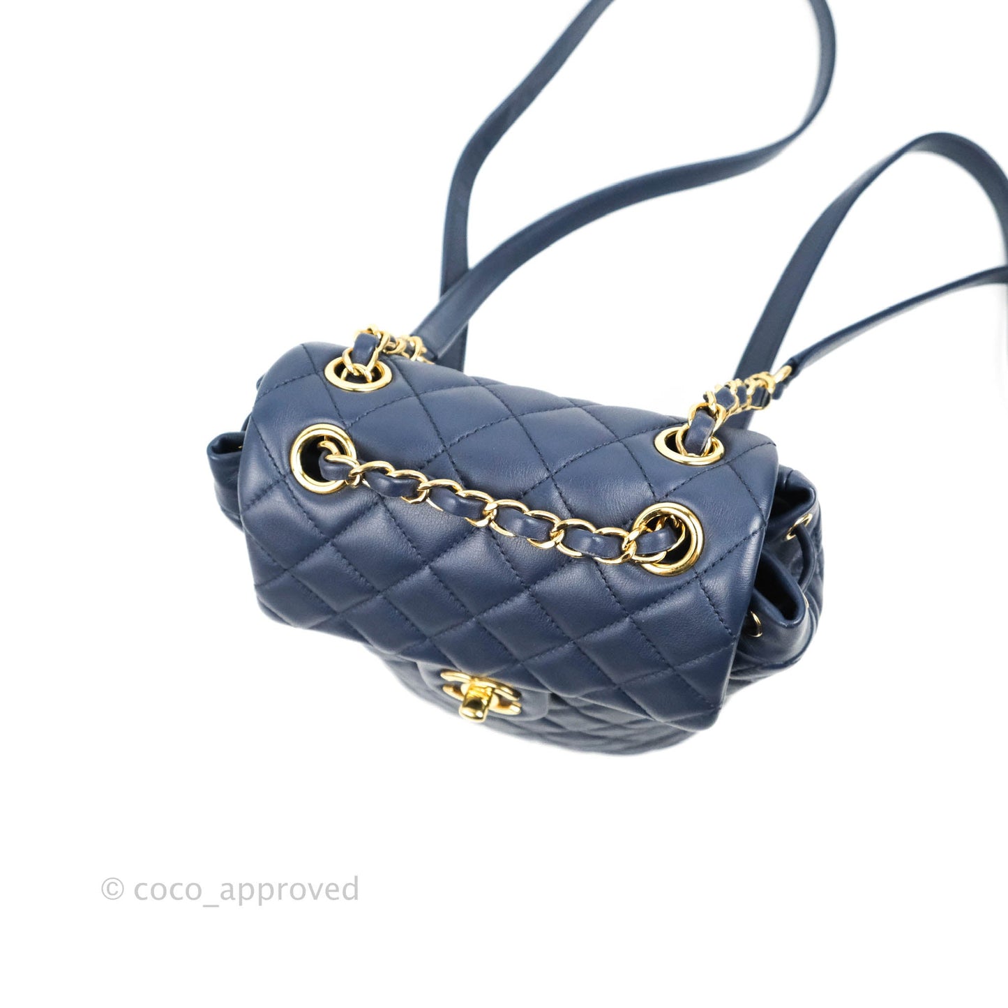 Chanel Mini Navy Calfskin Urban Spirit Backpack ⁣⁣⁣⁣⁣⁣⁣⁣⁣⁣⁣⁣⁣⁣Gold Hardware