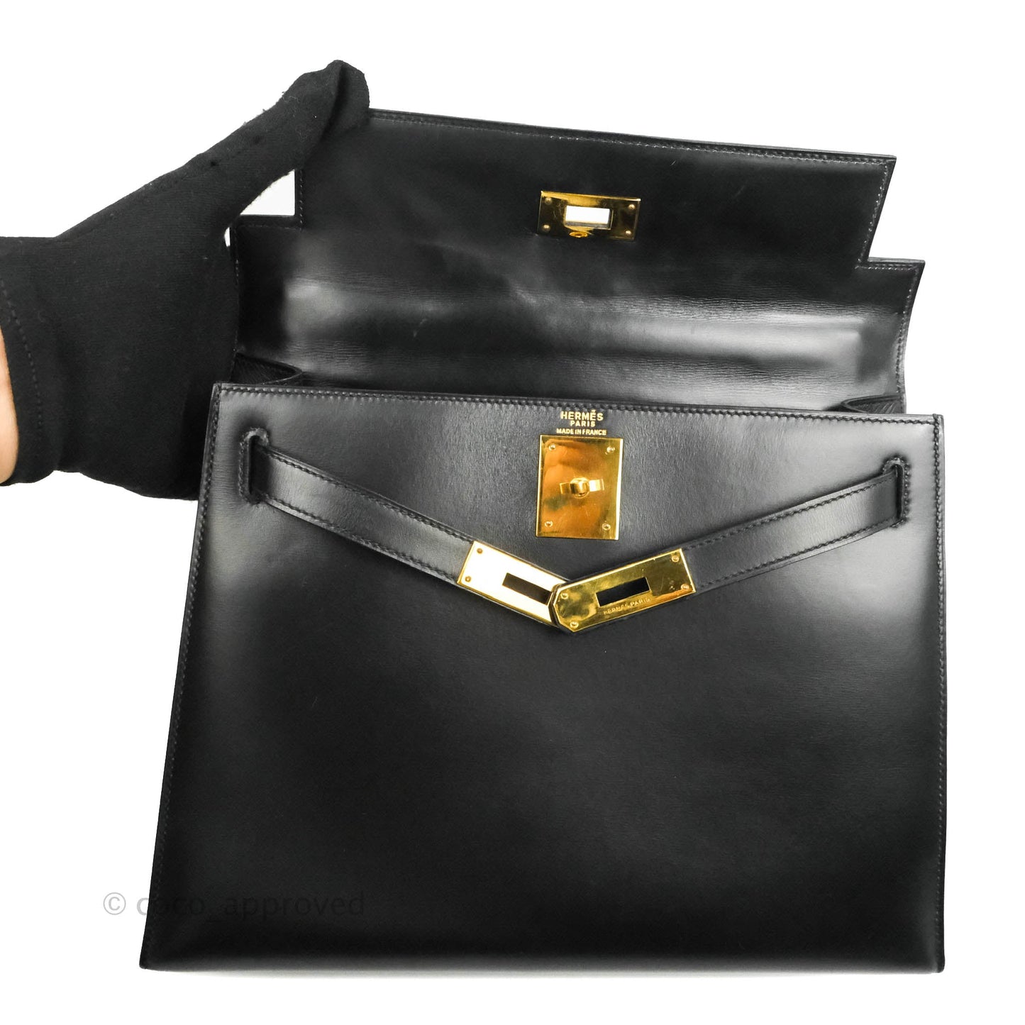 Hermès Kelly 28 Vintage Sellier Black Box Leather Gold Hardware