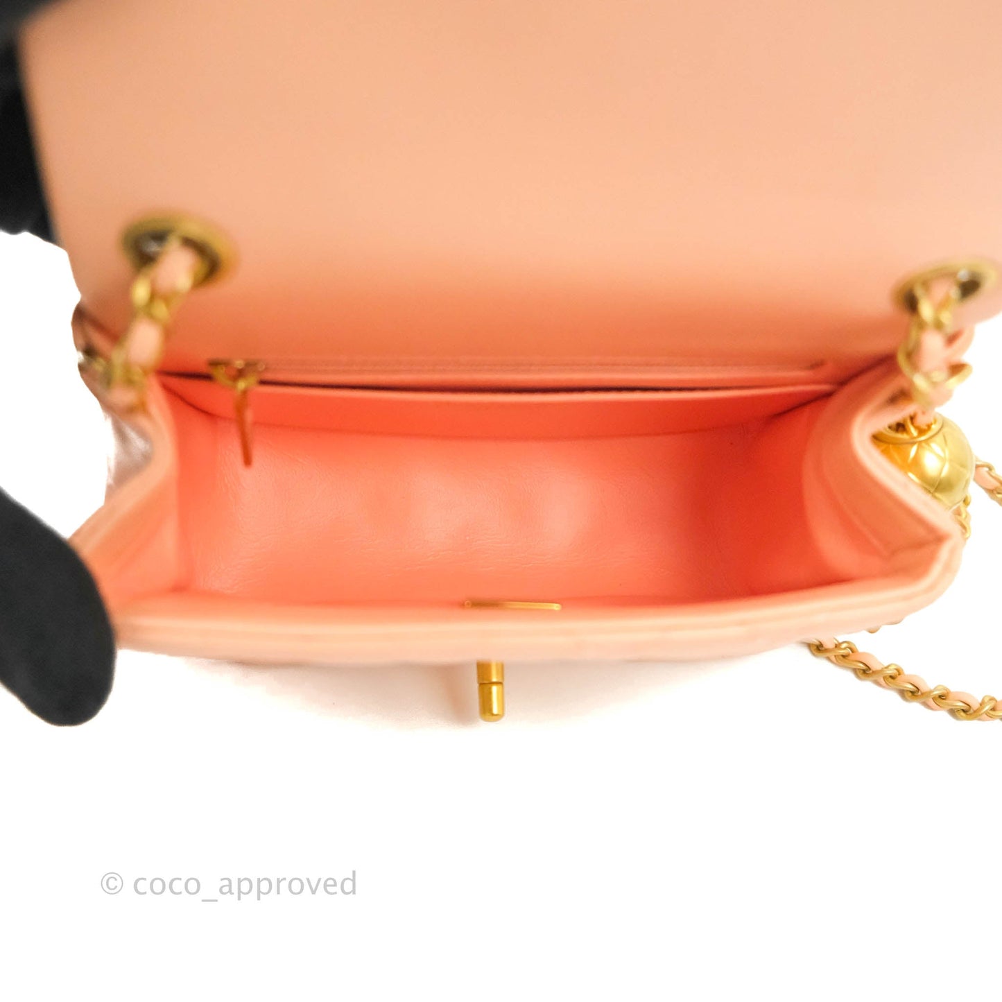 Chanel Pearl Crush Mini Square Quilted Peach Beige Lambskin Aged Gold Hardware