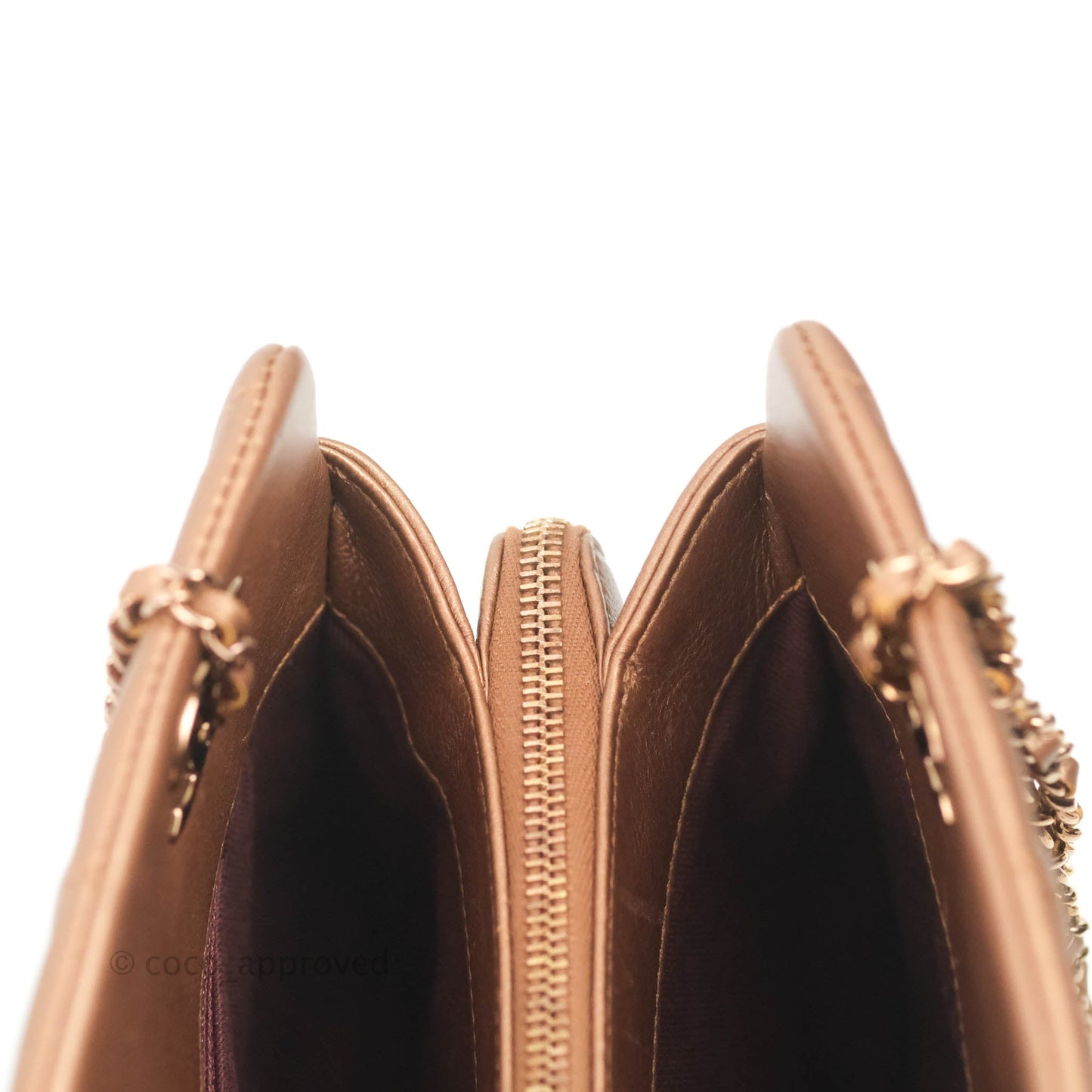 Chanel Iridescent Goatskin Quilted Small CC Eyelet Tote Copper Rose Gold