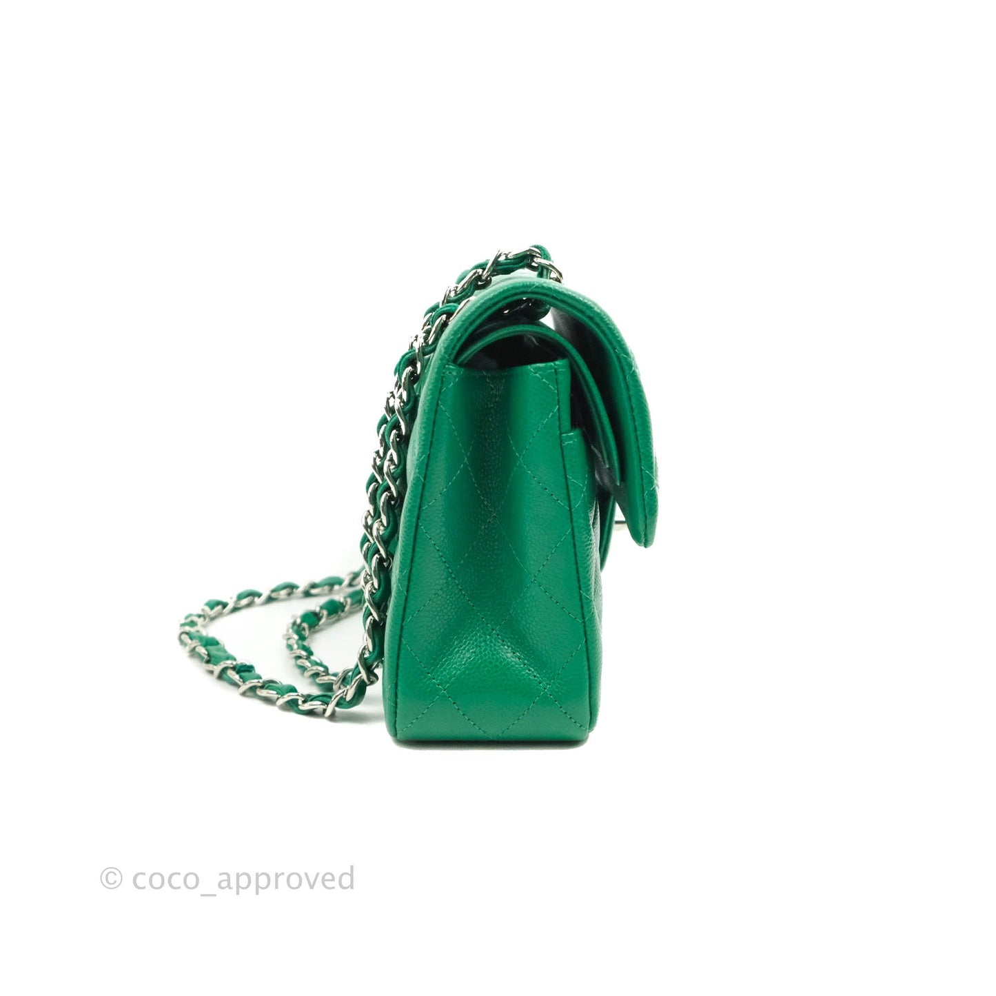 Chanel Small Classic Quilted Flap Green Caviar Silver Hardware 20B
