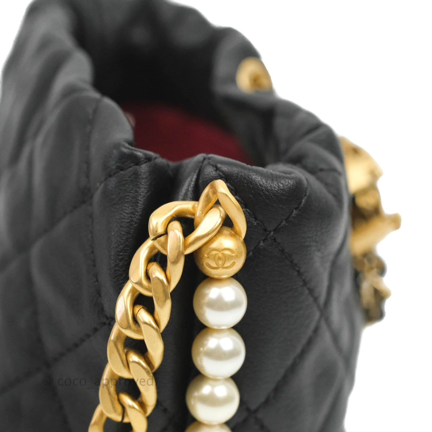 Chanel Quilted Pearl Mini About Pearls Drawstring Bucket Bag Black Calfskin