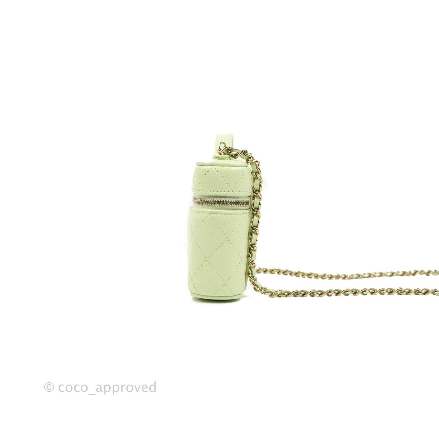 Chanel Quilted Small Handle With Care Vanity Case With Chain Green Caviar Gold Hardware
