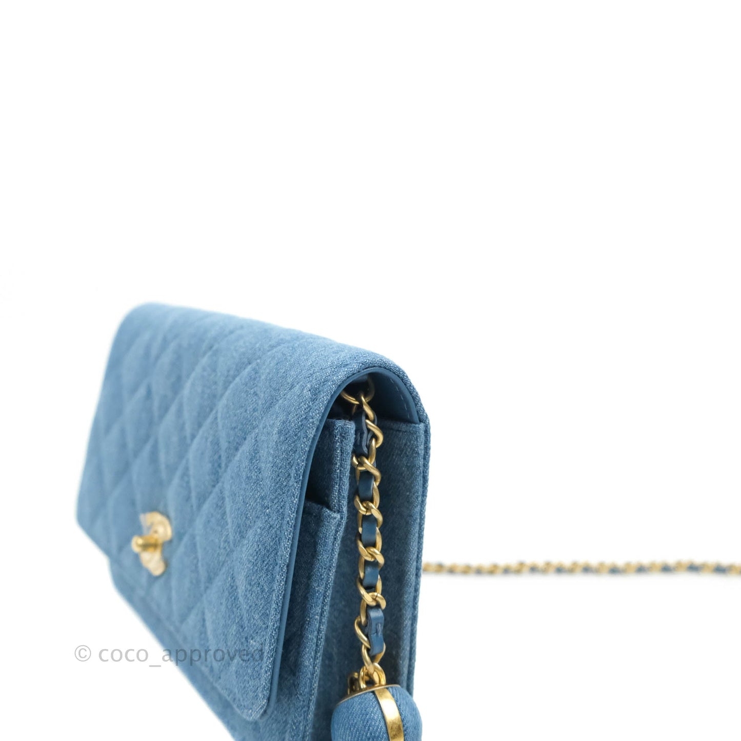 Chanel Quilted Pearl Crush Wallet on Chain WOC Denim Aged Gold Hardware