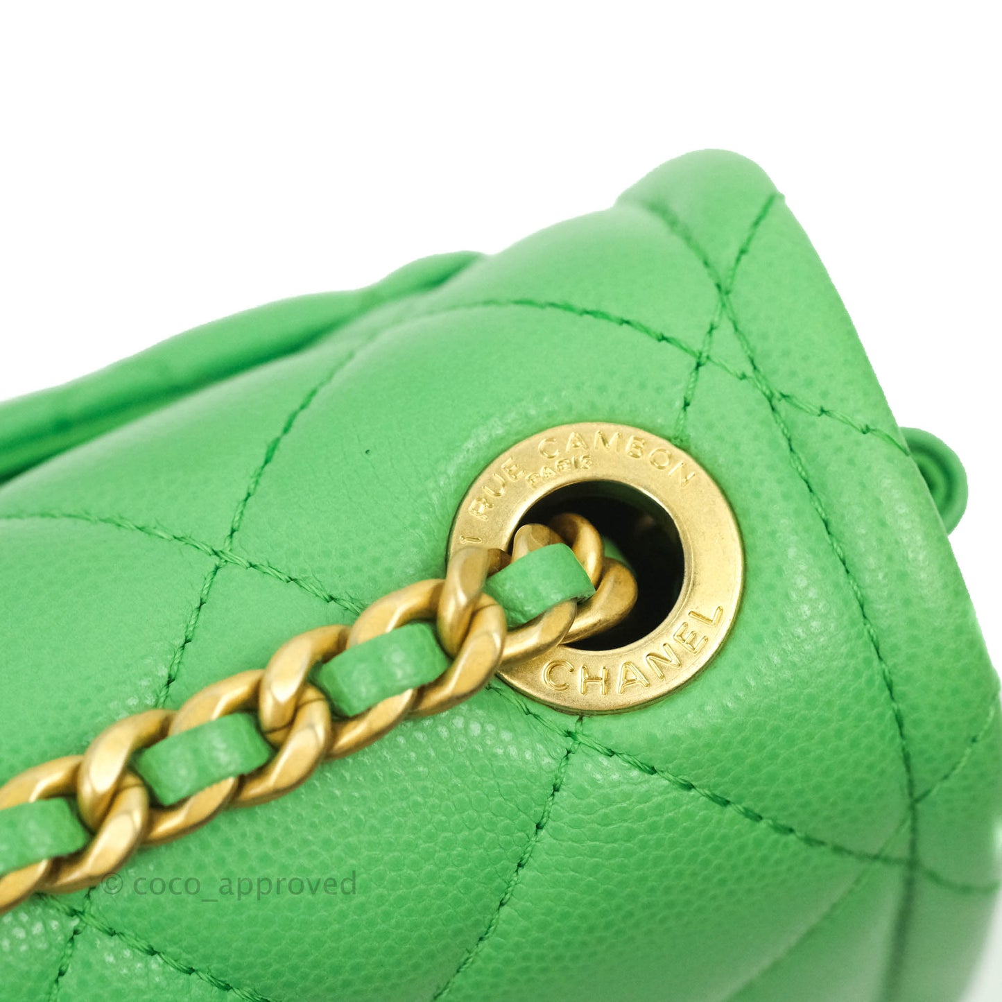 Chanel Mini Square Sweet Quilted Flap Green Caviar Aged Gold Hardware 21P