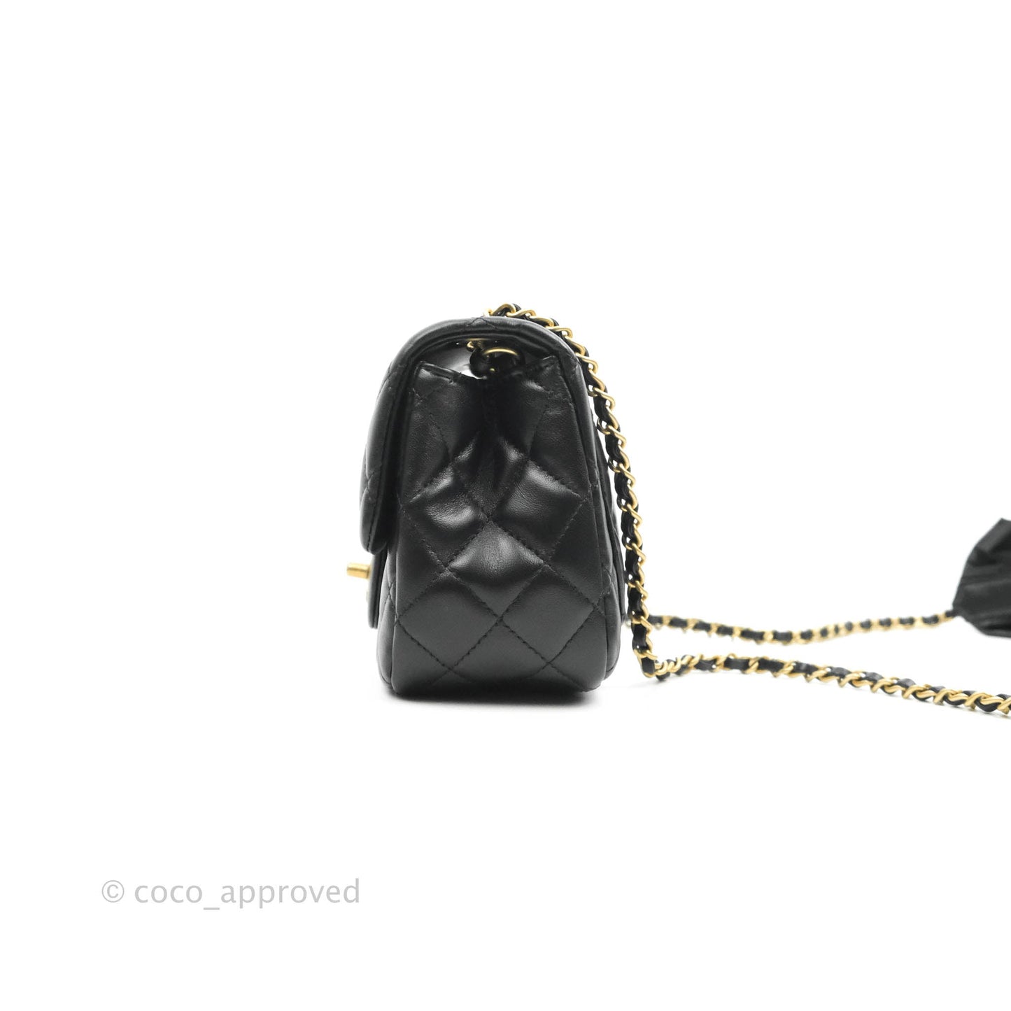 Chanel Romance Mini Square Flap Black Lambskin Aged Gold Hardware