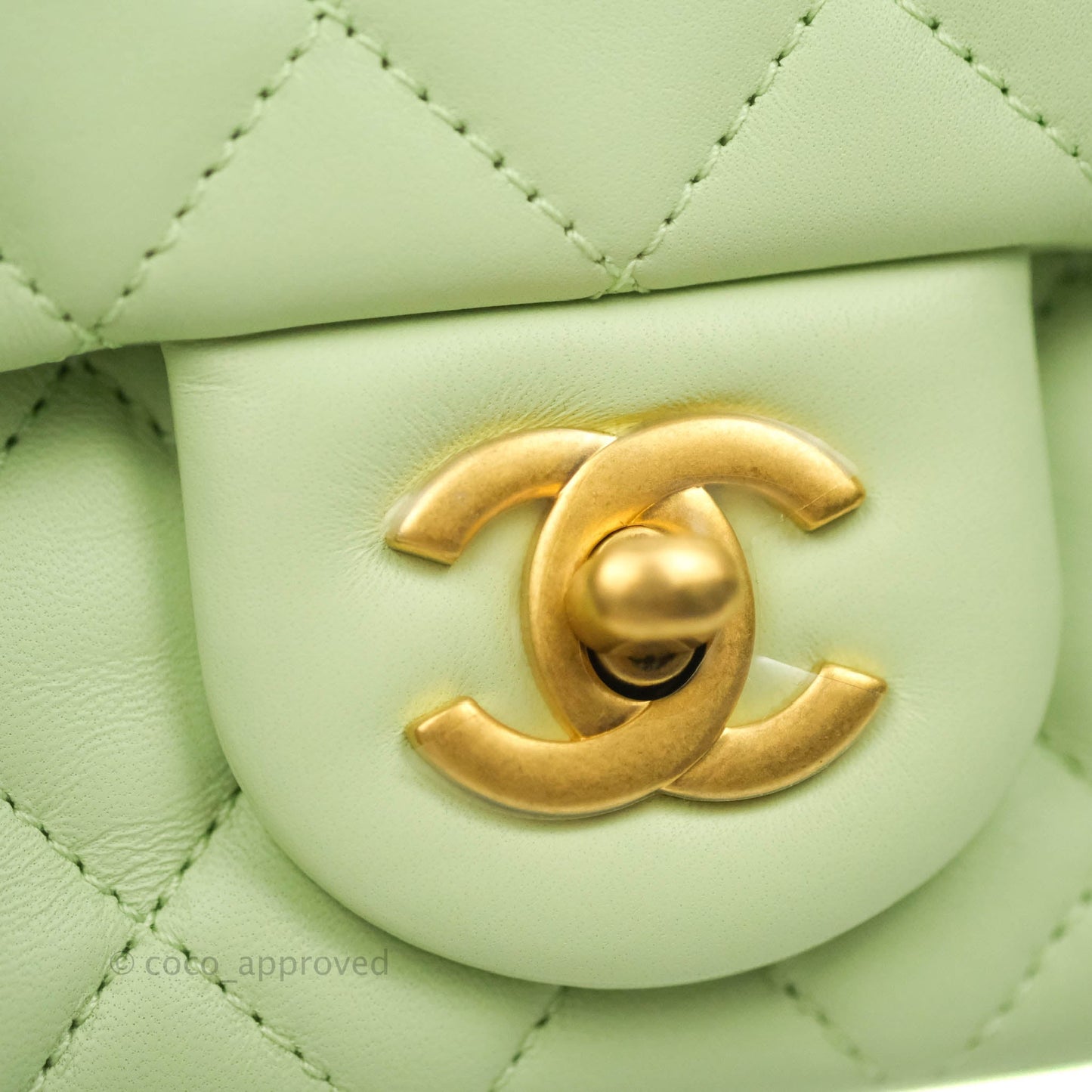 Chanel Pearl Crush Mini Square Quilted Avocado Green Lambskin Aged Gold Hardware