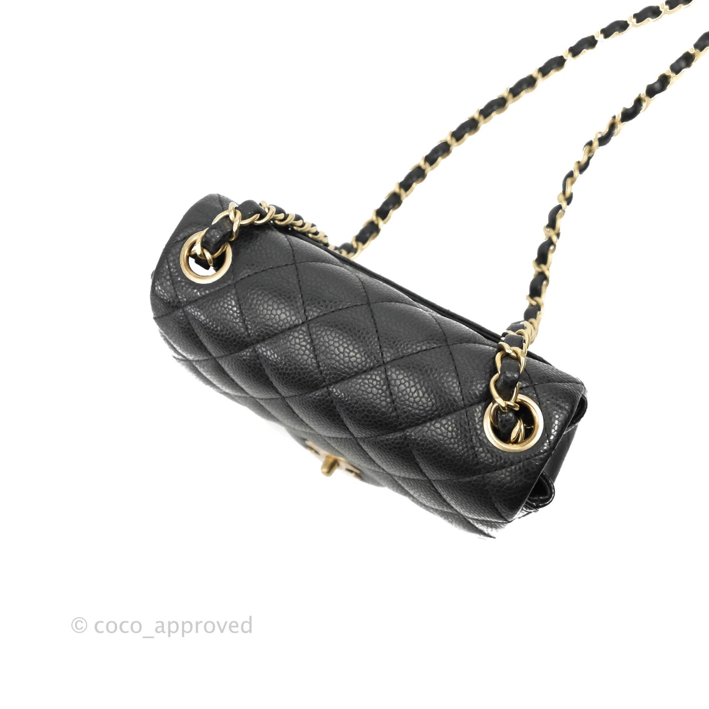 Chanel Quilted Mini Square Flap Bag Pearly Black Caviar Matte Gold Hardware