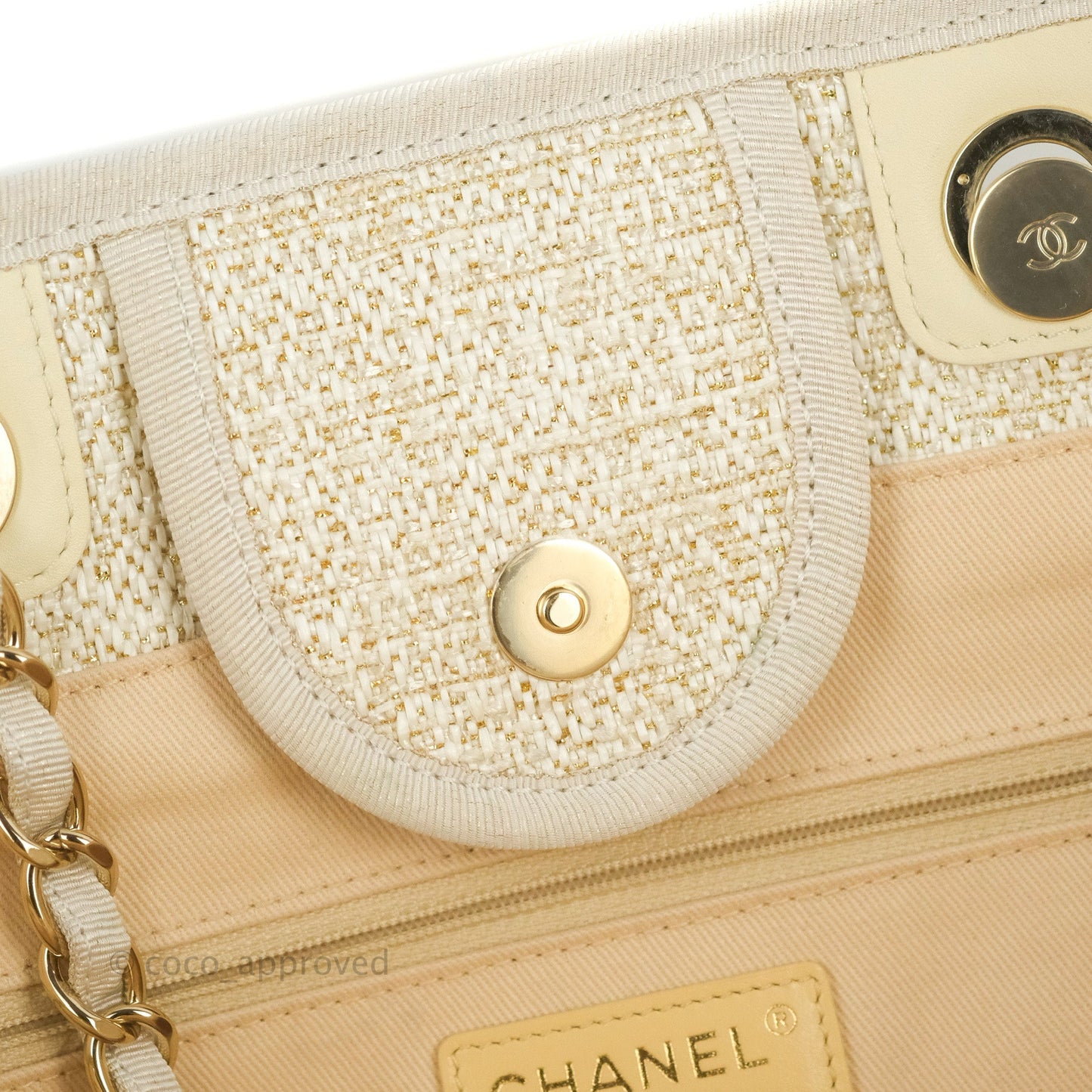 Chanel Large Deauville Ivory/Gold Canvas Gold Hardware