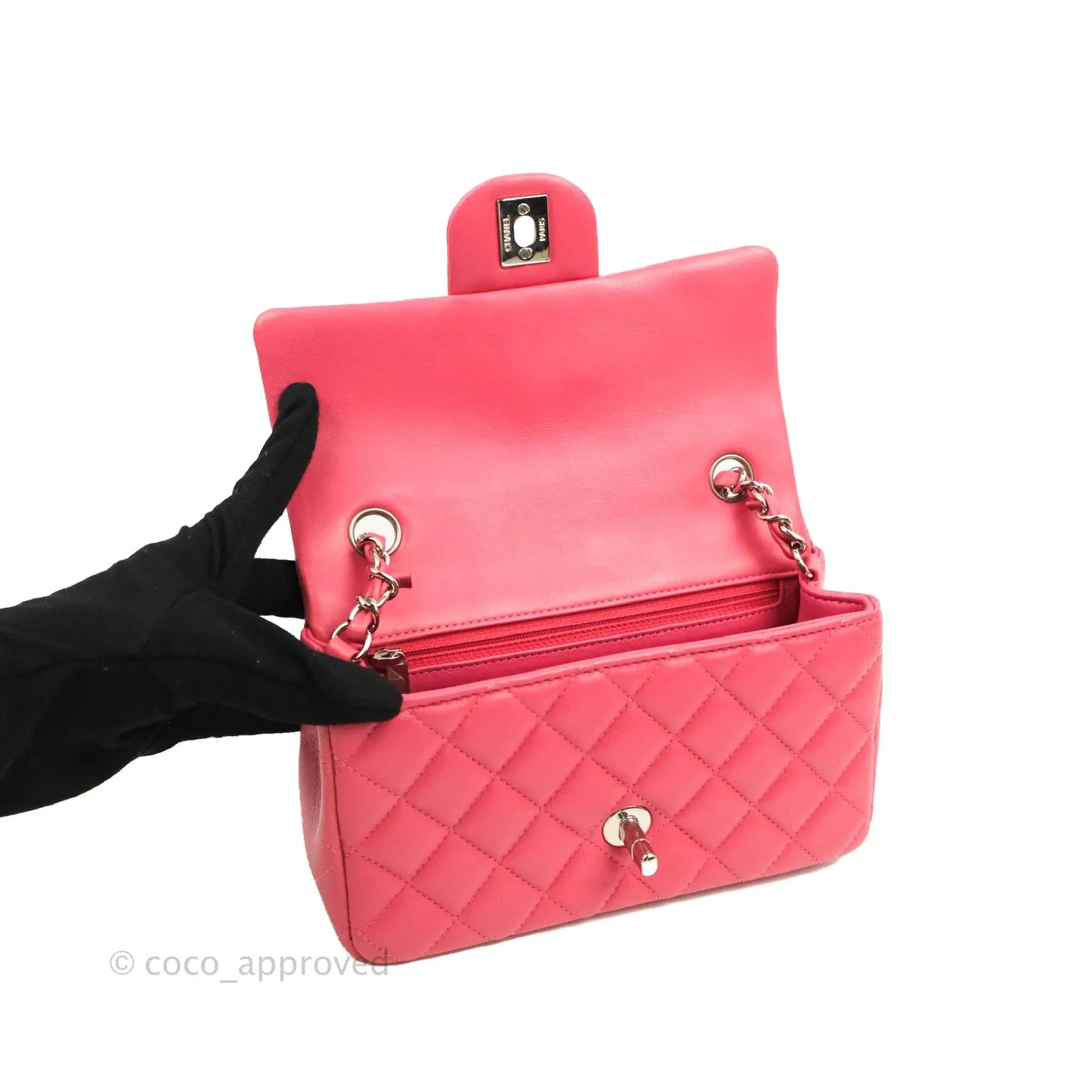 Chanel Quilted Mini Rectangular Flap Pink Lambskin Silver Hardware
