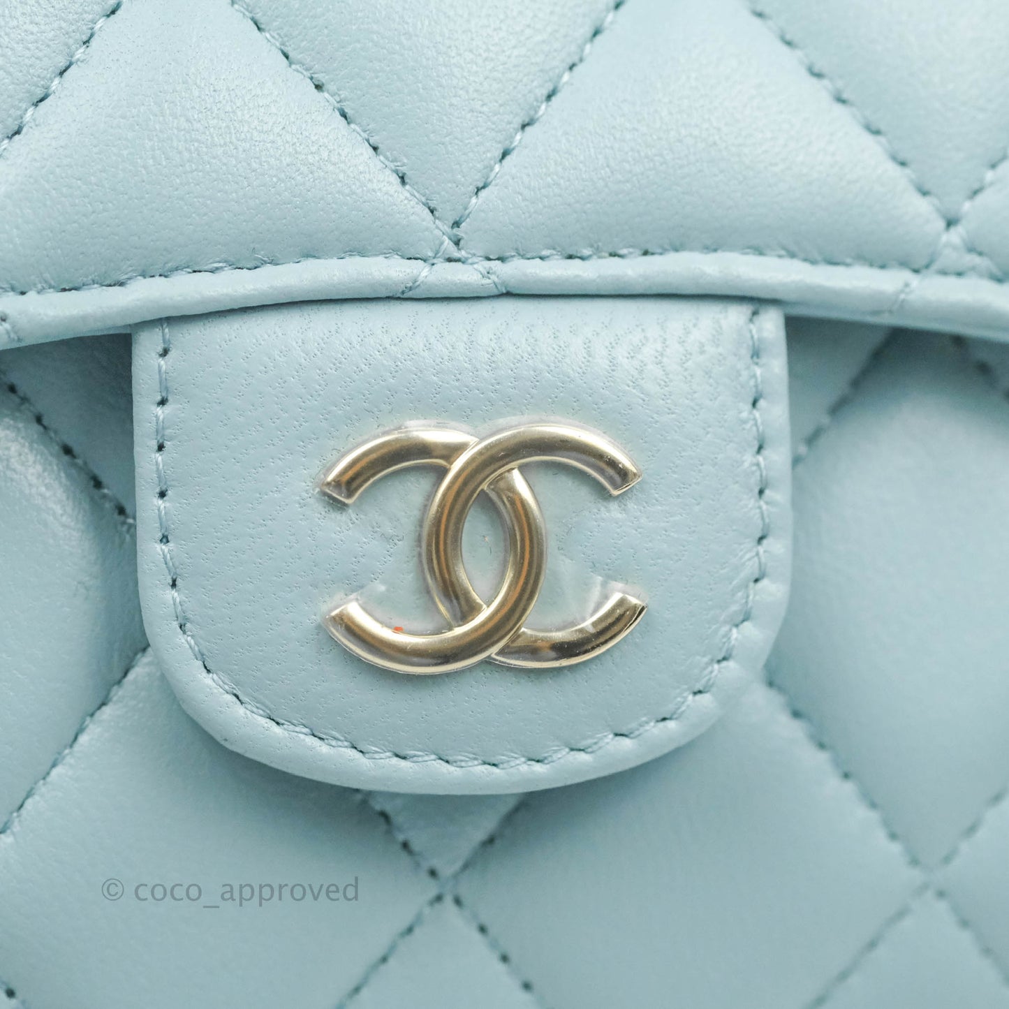 Chanel Mini Handle Clutch With Chain Blue Lambskin Gold Hardware 22P