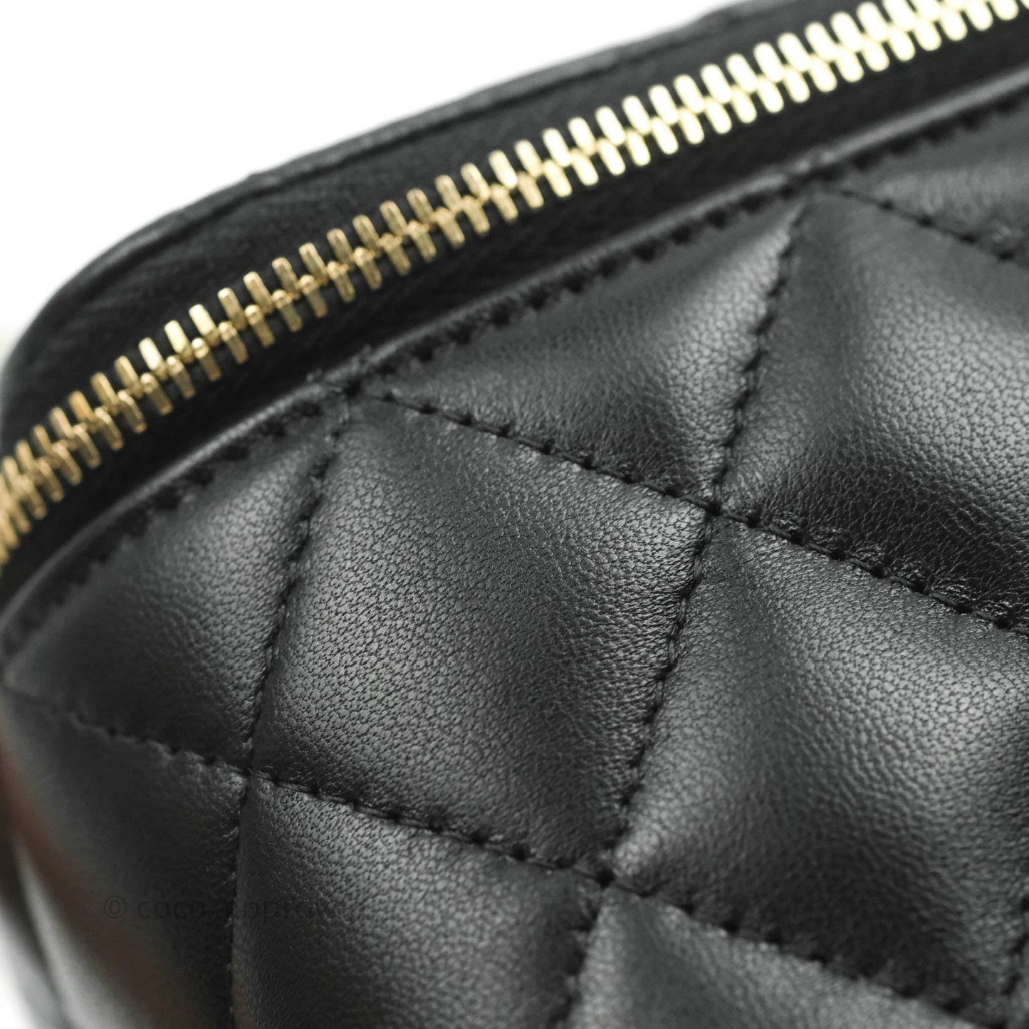 Chanel Vanity with Pearl Crush Chain in Black Lambskin Aged Gold Hardware