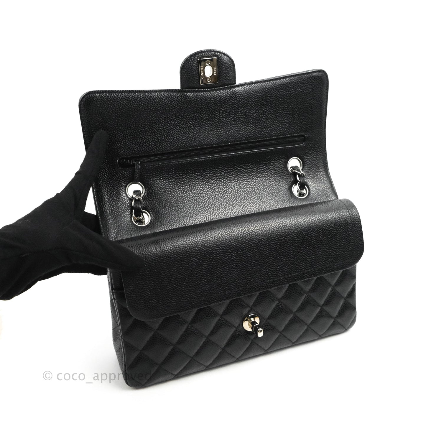 Chanel Classic M/L Medium Flap Quilted Black Caviar Silver Hardware