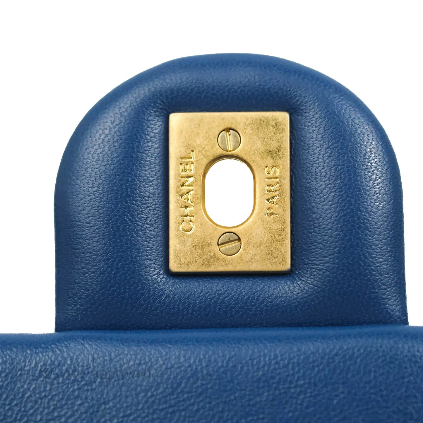 Chanel Quilted Mini Rectangular Pearl Crush Blue Lambskin Aged Gold Hardware