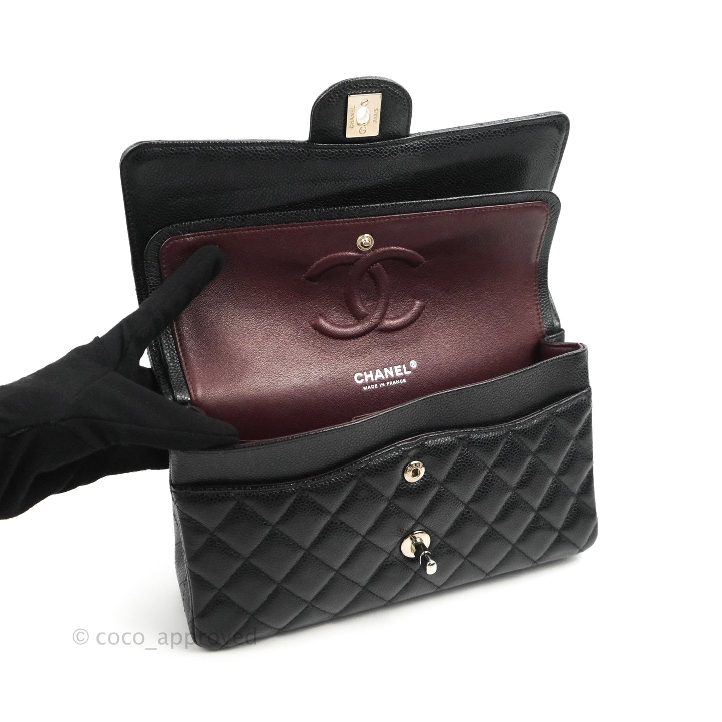 Chanel Classic M/L Medium Flap Quilted Black Caviar Silver Hardware