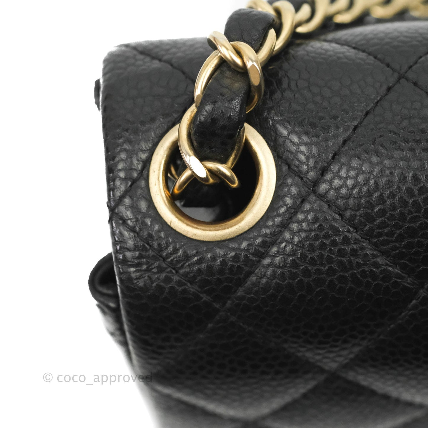 Chanel Quilted Mini Square Flap Bag Pearly Black Caviar Matte Gold Hardware
