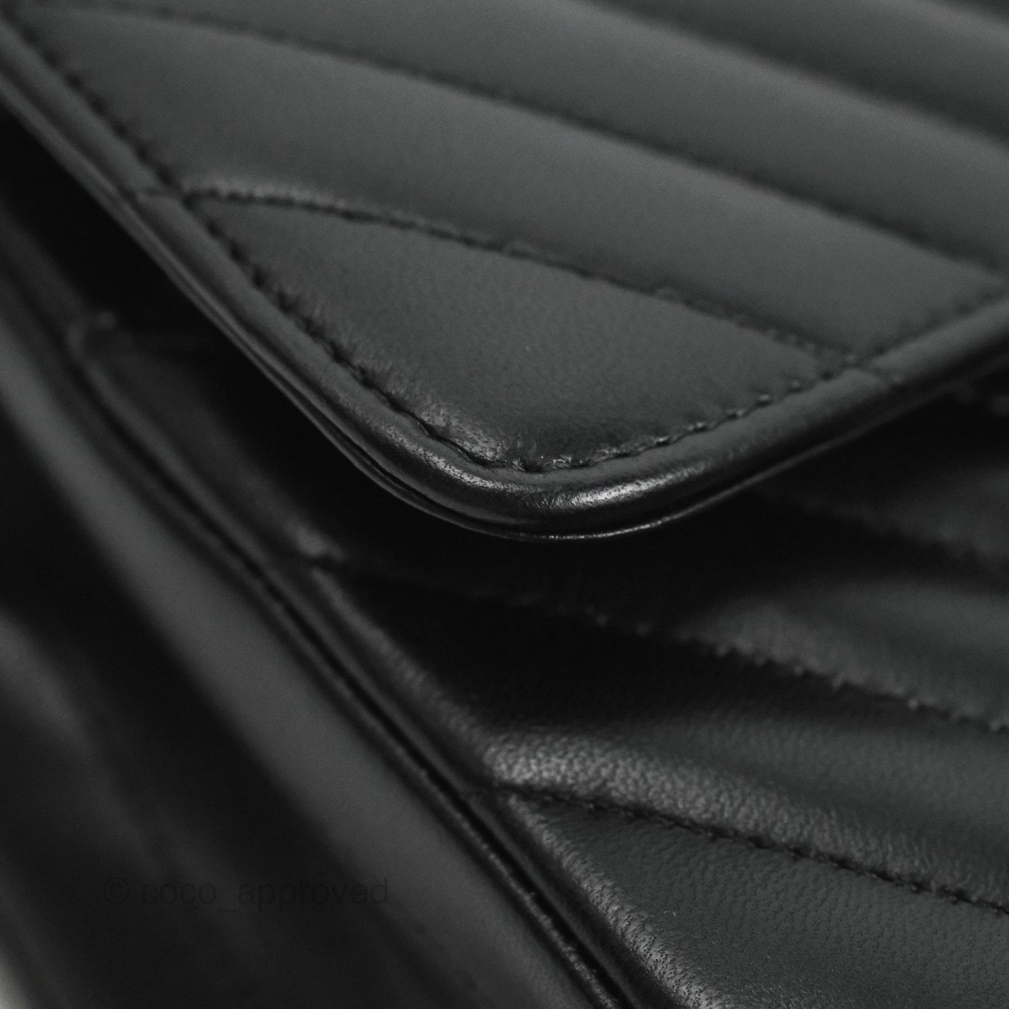 Chanel Small Classic Flap Chevron Black Lambskin Silver Hardware 21C